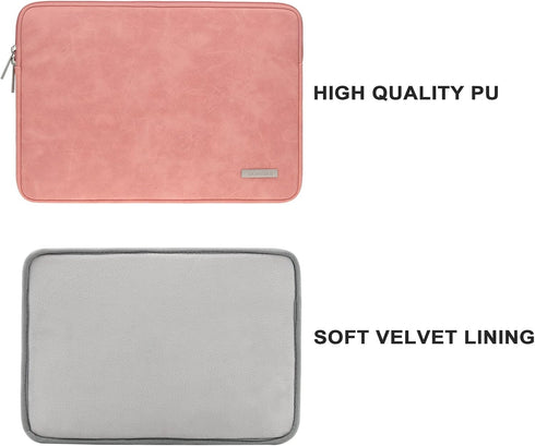 RAINYEAR 15 Inch Laptop Sleeve PU Suede Leather Case Protective Padded Cover Water Resistant Carrying Computer Bag Compatible with 15.4 MacBook Pro, Surface Laptop 3/4 15", New XPS 15 Touch(Coral)