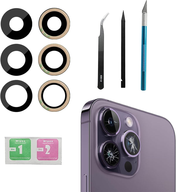 3pcs/Set Rear Back Camera Glass Lens Replacement for iPhone 14 Pro, Camera Glass Lens Covers with Adhesive Preinstalled