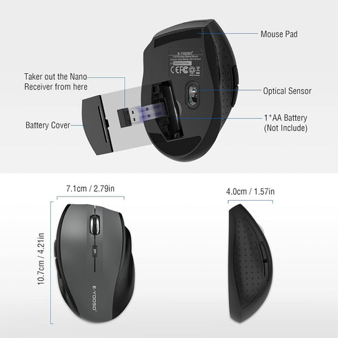 E-YOOSO 2PCS Wireless Mouse, 2.4G Portable USB Mice, 18 Months Battery Life, 5-Level 4800 DPI for Laptop, PC, Mac