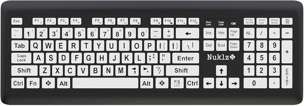 Magnus 325 Wireless Full Size Computer Keyboard, Large Print High Contrast Black & White Keys, Soft Buttons, Ideal for