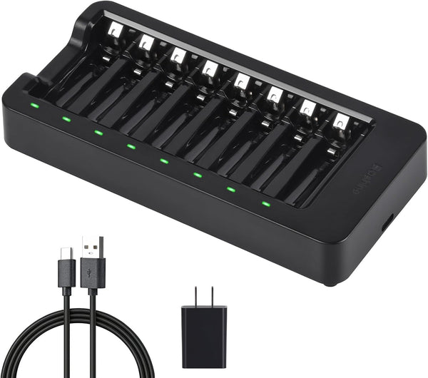Soshine AA AAA Battery Charger with 5V 2A Adapter, 8 Bay Smart Charger