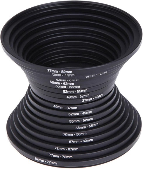 Quivorant 18Pcs Filter Ring Adapter Set, 37-82mm Metal Step Up/Down Rings Lens Adapter