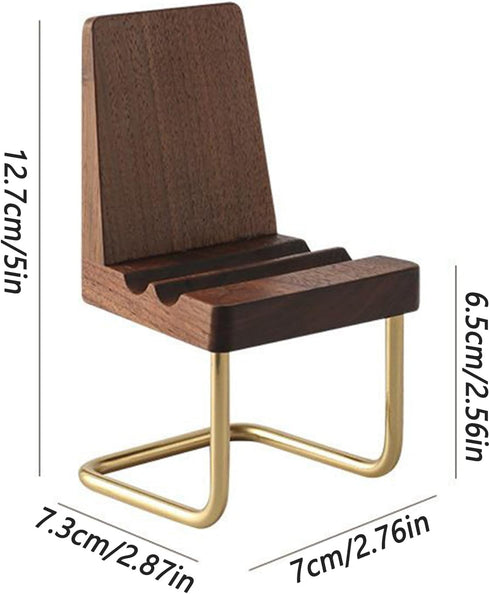 Generic Wooden Phone Stand Small Chair Desk Holder, Compact Mobile Support Mount, Cute Tabletop Decoration, Portable