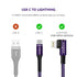 90 USB-C to Lightning Cable 2-Pack: 10ft & 6ft Fast Charging iPhone Charger - Right Angle Cord (Cosmos Purple)