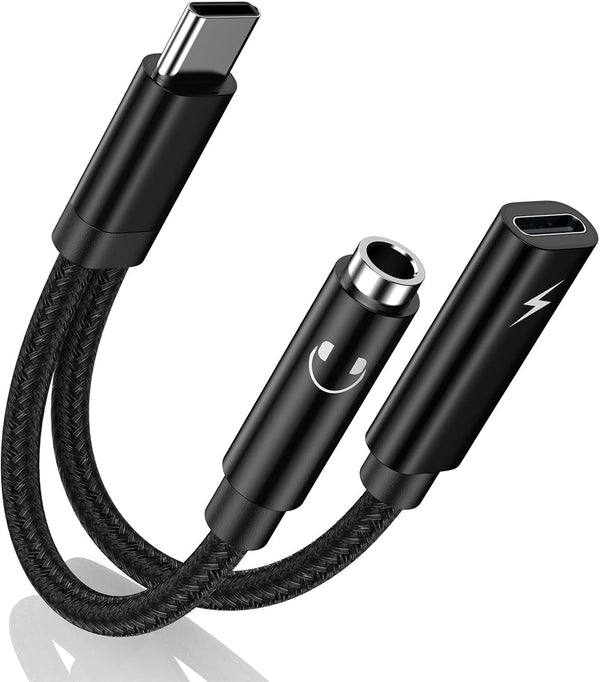USB C to 3.5mm Adapter for Samsung Galaxy S24 S23 FE S22 S21 S20 Ultra, Google Pixel 7A 8 7 6 Pro, 2 in 1 Dongle