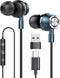 USB C Wired Earbuds with Microphone, Noise Canceling Headset for Laptop, PC, iPad Pro, Samsung, MacBook (Blue)
