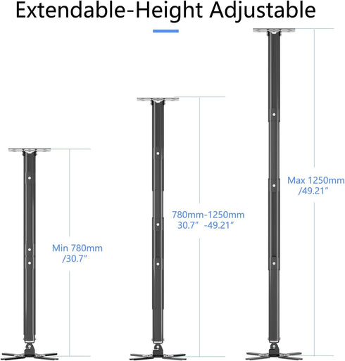 suptek Projector Ceiling Mount Bracket, Adjustable Height 30.7-49.21inch for LCD/DLP Projectors, Black