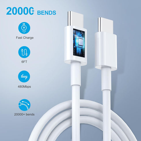 iPhone 15 Charger Fast Charging, 2-Pack 6FT USB C to C Cable with Fast Charging Blocks for iPhone 15 Series