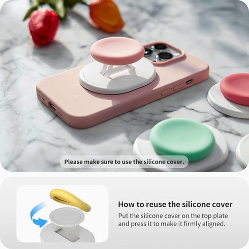 Sinjimoru Magnetic Phone Grip, Compatible with MagSafe Stand, Finger Comfort for iPhone 15/14/13/12, M-Mini Tok Pink