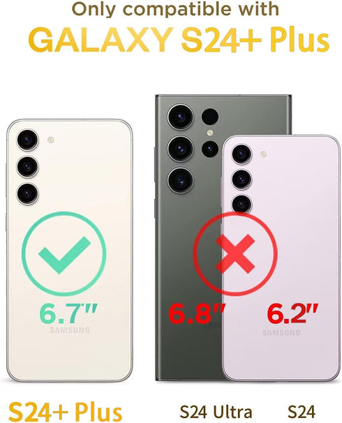 DEERLAMN for Samsung Galaxy S24+ Plus Case with Slide Camera Cover+Screen Protector (1 Pack), Rotated Ring Kickstand Military Grade Shockproof Protective Cover-Red
