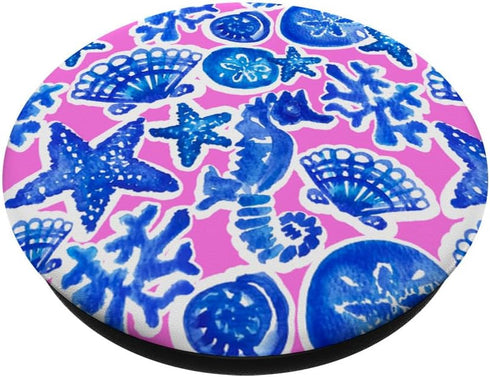 Preppy Coastal Granddaughter Shells Pink Blue Starfish PopSockets Standard PopGrip