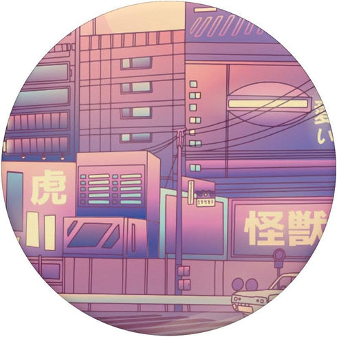 Pink and Purple Japanese City Landscape Vaporwave PopSockets Swappable PopGrip