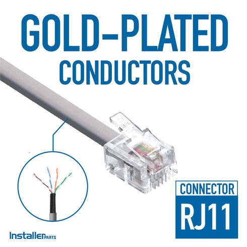 InstallerParts RJ11 Modular Telephone Cord Extension, Straight Wiring, Silver, 7FT