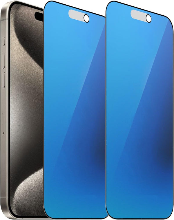 2 Pack Anti-Spy Matte Tempered Glass for iPhone 15 Pro Max 6.7" - Anti-Glare, Anti-Peeping, Electroplated Blue Film