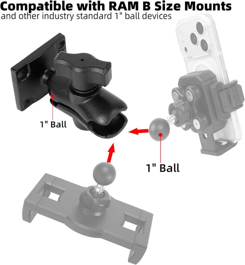 FPN 1" Ball Mount with Aluminum Alloy Square Plate & Short Double Socket Arm, Universal Electronic Device Mounting Base