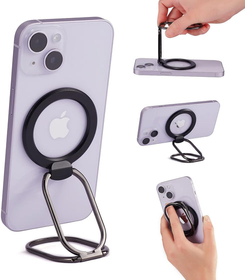 Magnetic Phone Ring Holder for MagSafe, Adjustable Kickstand for iPhone 15/14/13/12 Series, Removable for Charging