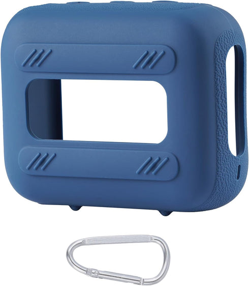 for JBL Go 4 Waterproof Bluetooth Speaker, Silicone Cover Case with Carabiner, Portable Protective Skin Case, Blue