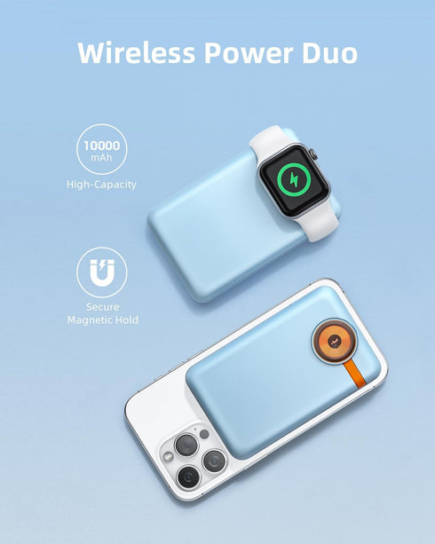 Magnetic Power Bank 4-in-1 Wireless Charger 10000mAh, Slim 20W USB-C Fast Charging Battery Pack for iPhone 15/14/13/12,