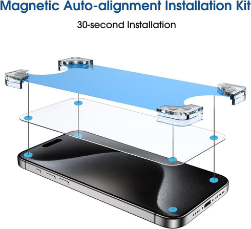 amFilm Magnetic OneTouch 3 Pack, Compatible with iPhone 15 Pro Screen Protector 6.1", Tempered Glass Accessories,
