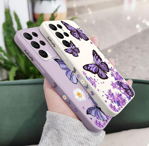 Cute Butterfly Case for Galaxy Note 20 Ultra, Soft TPU Bumper, Shockproof Protective Cover for Women Girls - Purple