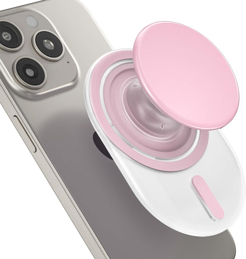 AUROX Transparent Pink Magnetic Phone Grip Holder for MagSafe, Expandable Collapsible Stand Compatible with iPhone 15
