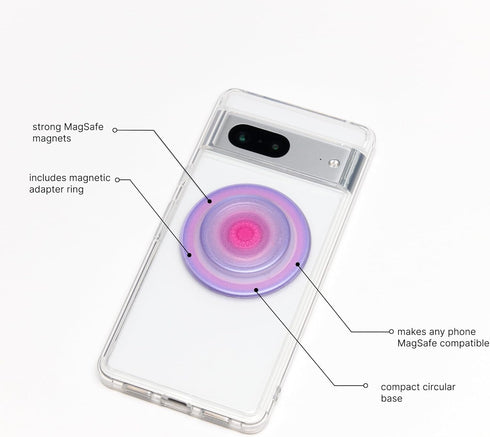 Aura PopSockets Phone Grip with MagSafe Compatibility, Includes Adapter Ring, Wireless Charging Compatible Phone Holder.