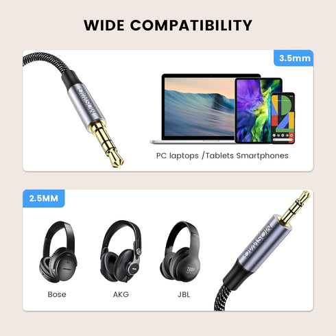 MOSWAG 3.5mm to 2.5mm Audio Cable for Bose QC45, QC35II, QC35, QC25 & JBL E45BT, E55BT, E65BTNC Headphones.