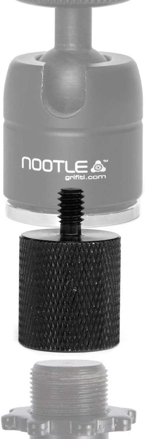 GRIFITI NOOTLE MUSIC MIC STAND ADAPTOR, 5/8” 27 Female to 1/4” 20 Male with Mini Ball Head for Cameras