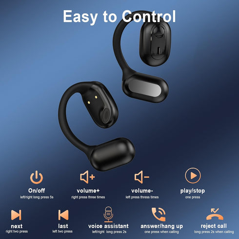 Open Ear Headphones, Bluetooth 5.3 Wireless Earbuds with Earhooks, Fast Charging, Digital Display Charging Case