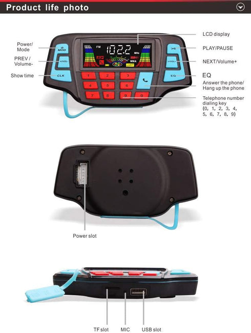 XYC 3" MP3 2.0, Motorcycle Weatherproof Bluetooth Wireless Speaker Music Player Sound Audio Stereo Amplifier System ATV