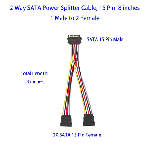 Menewstart 2 8 Inches, 3-Pack, 15 Way SATA Power Splitter Cable Pin SATA Power Y-Splitter Cable, Power Supply