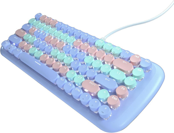Lomiluskr Cute Colorful Wired Mechanical Keyboard for Girls, Compact 84 Keys with Round Keycaps, Pink Switch