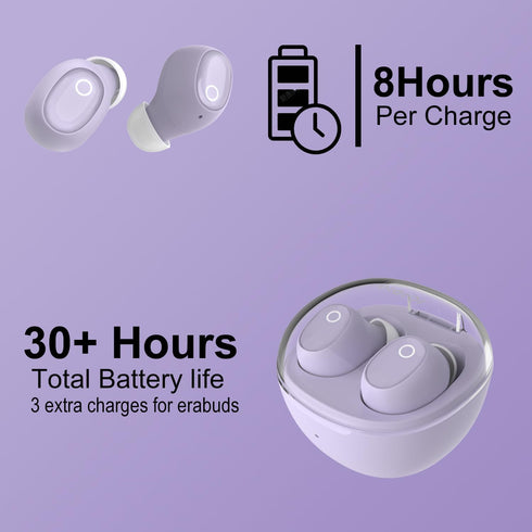 Wireless Earbuds for Small Ears, Purple Bluetooth Earbuds for Mini Ear Canals, Compatible with iPhone and Android