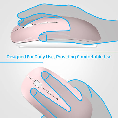 Wireless Mouse for Laptop, Bluetooth Mouse for MacBook Pro/Air/iPad/Chromebook, Rechargeable Dual Mode, Pink