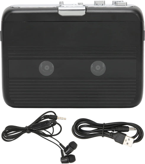 TON007B Bluetooth Cassette Player, ABS Auto Reverse Function Stereo Cassette Player with Headphone, Black