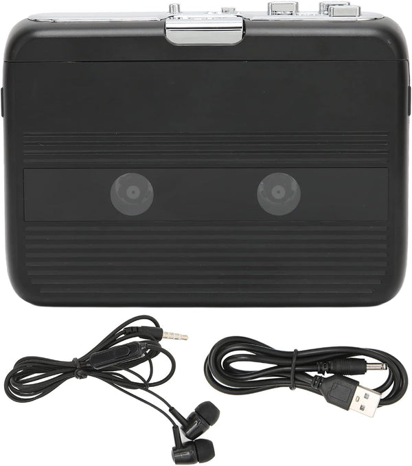 TON007B Bluetooth Cassette Player, ABS Auto Reverse Function Stereo Cassette Player with Headphone, Black