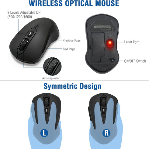 EDJO Wireless Keyboard and Mouse Combo, Full-Sized Ergonomic Computer Keyboard with Wrist Rest and 3 Level DPI
