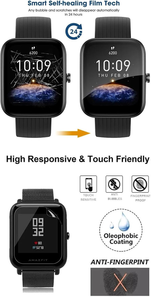 5Pcs Hydrogel Screen Protector for Amazfit Active - 1.75" Smartwatch Soft HD Clear TPU Film, Easy Installation