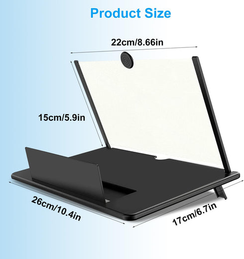 Zrgzob 3D 12 Inch Screen Magnifier for Cell Phone, HD Foldable Portable Mobile Phone Projector Screen for Movies