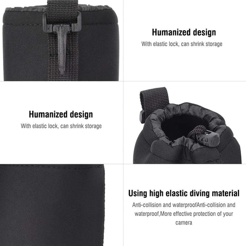 Lens Pouch Set, 4PCS S M L XL Camera Storage Bags Portable Neoprene Black Elastic Shock Absorption DSLR Cover Pouch