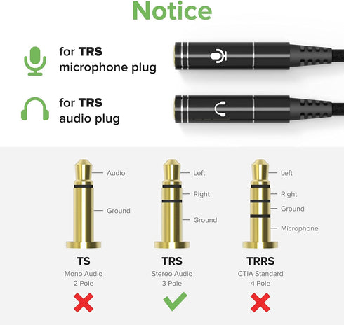 3.5mm Audio Y Splitter Adapter for Gaming PC, PS5, PS4, Xbox Series X, One S, Tablet, Mobile, Laptop, Gaming Headset.