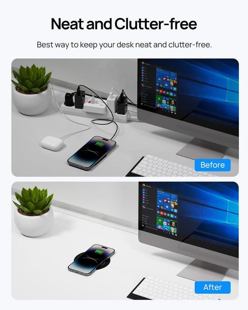 KPON Invisible Wireless Charger, 40MM(1.57") Wireless Charging Desk Mat Mouse Pad, Hidden Charging Station for iPhone