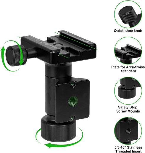 FANAUE Monopod Gimbal Head with Arca-Swiss Dovetail Quick Release Plate | Rapid Side-Saddle Tilt Adjustment