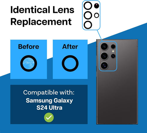 MMOBIEL Back Rear Camera Glass Lens Replacement for Samsung Galaxy S24 Ultra - Pre-Installed Adhesive, Tweezer, Cloth