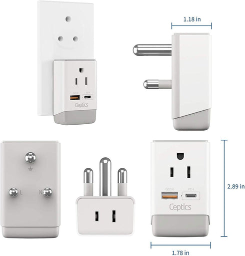 Ceptics South Africa Travel Plug Adapter 2 Pack, QC 3.0 & PD, Dual USB & USB-C, Type M AP-10L, Fast Charging