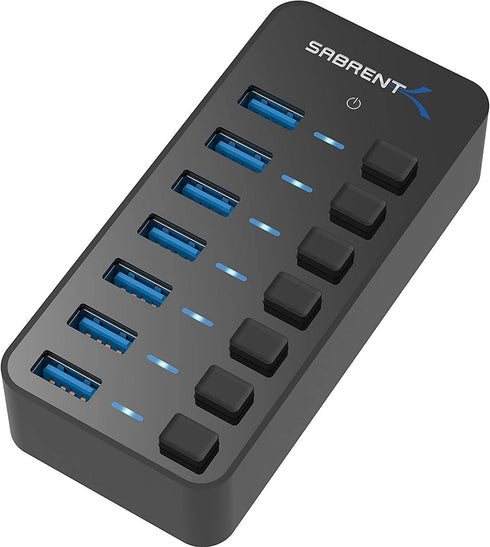 SABRENT 36W 7 Port USB 3.0 Hub with Individual Power Switches and LEDs, includes 36W 12V/3A power adapter