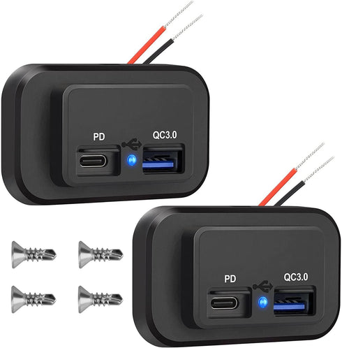 Linkstyle 2PCS RV USB Outlets - Dual USB Ports (USB-A and USB-C) with Blue LED Indicator, Surface Mount 12V USB Outlets