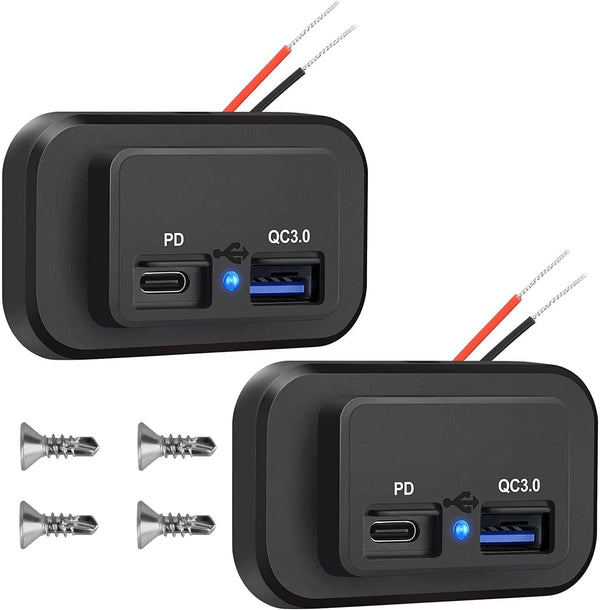 Linkstyle 2PCS RV USB Outlets - Dual USB Ports (USB-A and USB-C) with Blue LED Indicator, Surface Mount 12V USB Outlets