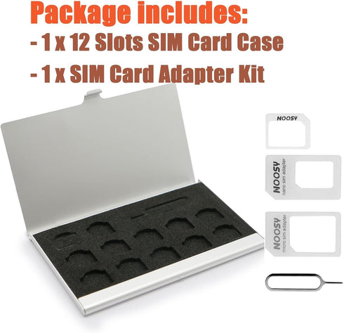 JAKENHAM 12 Aluminum SIM Card Case, Slots Ultrathin Nano SIM Card Holder with SIM Card Adapter Kit for Travelers