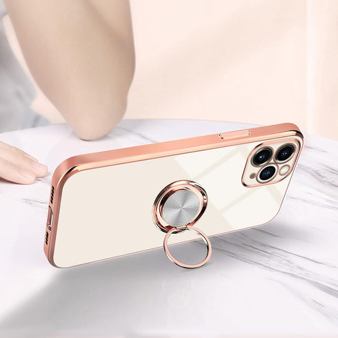 Omorro iPhone 11 Pro Case with Ring Kickstand, 360 Rotation, Shiny Rose Gold Edge, Compatible with Magnetic Car Mount